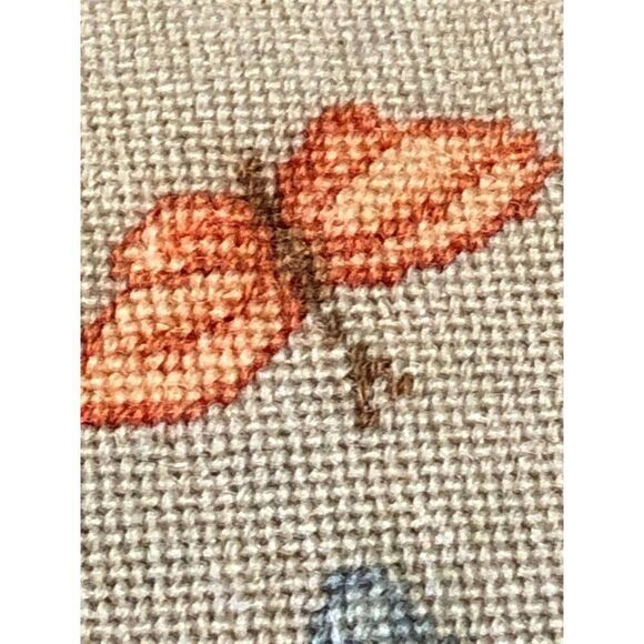 Vintage Embroidery Needlepoint Pillow Case Butterfly Flowers - Picture 7 of 10